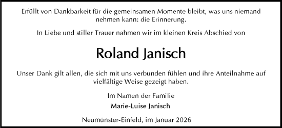 Traueranzeige von Roland Janisch von Holsteinischer Courier
