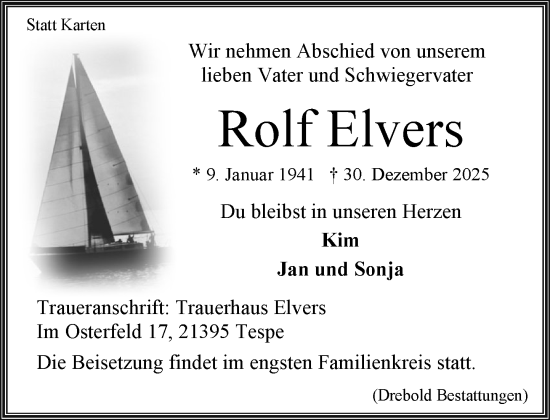 Traueranzeige von Rolf Elvers von Wochenend Anzeiger