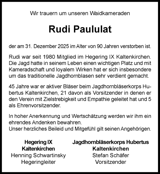 Traueranzeige von Rudi Paululat von Umschau