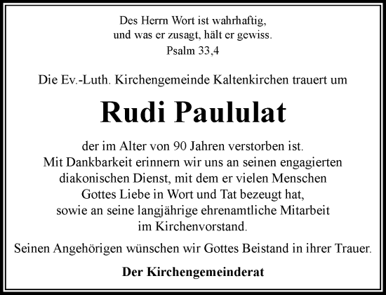 Traueranzeige von Rudi Paululat von Umschau