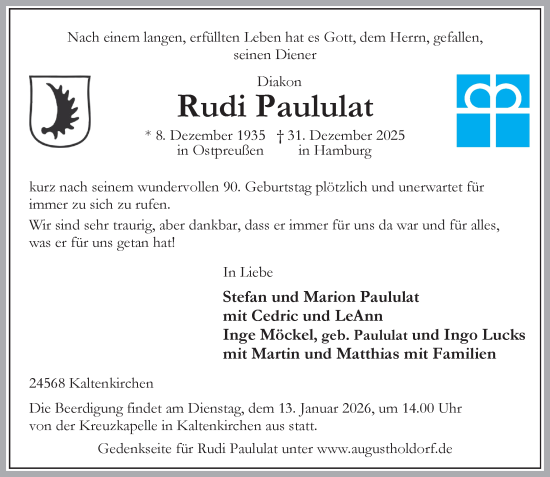 Traueranzeige von Rudi Paululat von Umschau
