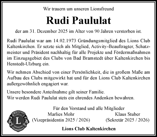 Traueranzeige von Rudi Paululat von Umschau