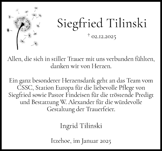 Traueranzeige von Siegfried Tilinski von Norddeutsche Rundschau, Wilstersche Zeitung, Glückstädter Fortuna