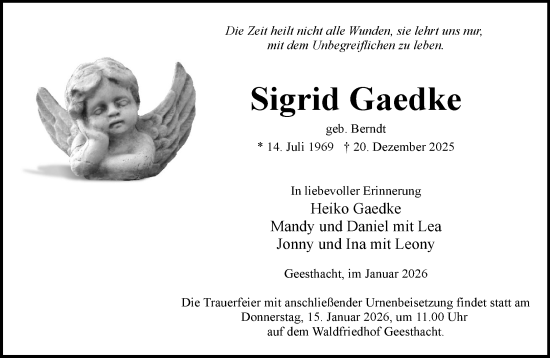 Traueranzeige von Sigrid Gaedke von Wochenend Anzeiger