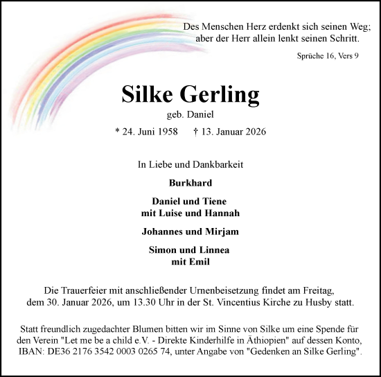 Traueranzeige von Silke Gerling von Flensburger Tageblatt