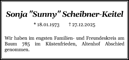Traueranzeige von Sonja Scheibner-Keitel von Eckernförder Zeitung, Hallo Eckernförde