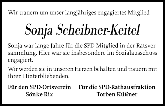 Traueranzeige von Sonja Scheibner-Keitel von Eckernförder Zeitung, Hallo Eckernförde