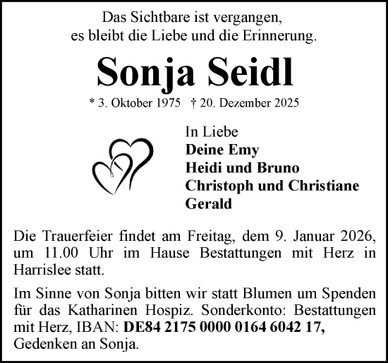 Traueranzeige von Sonja Seidl von Flensburger Tageblatt
