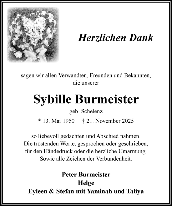 Traueranzeige von Sybille Burmeister von Umschau