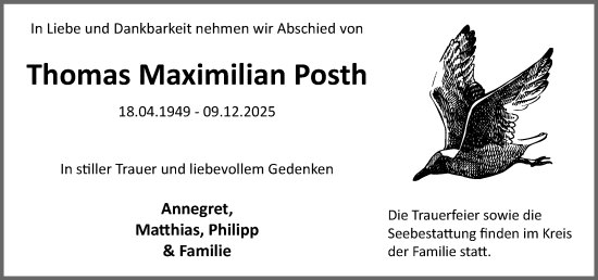 Traueranzeige von Thomas Maximilian Posth von MARKT Ahrensburg/Bargteheide/Trittau und Stormarner Tageblatt