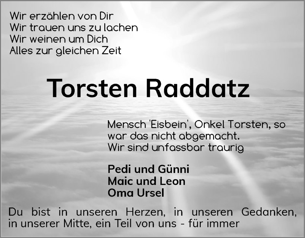  Traueranzeige für Torsten Raddatz vom 10.01.2026 aus Elmshorner Nachrichten, Barmstedter Zeitung
