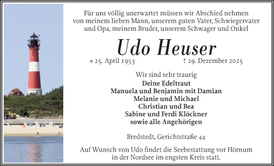 Traueranzeige von Udo Heuser von Sylter Rundschau