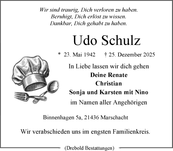 Traueranzeige von Udo Schulz von Wochenend Anzeiger