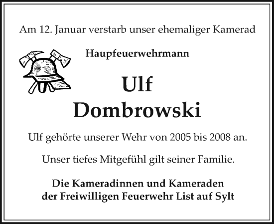 Traueranzeige von Ulf Dombrowski von Sylter Rundschau