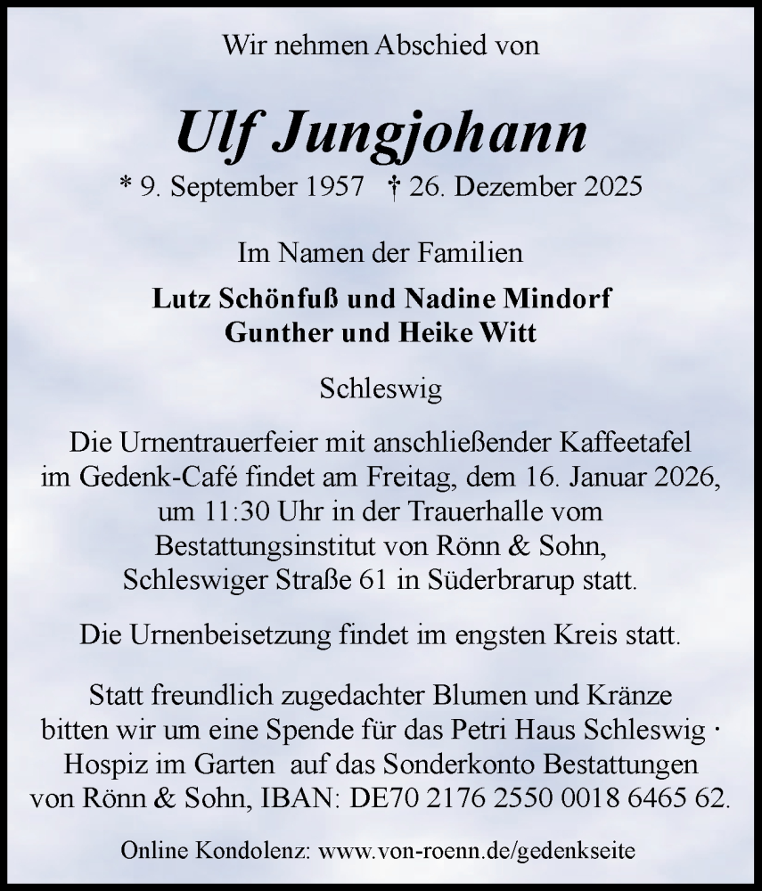  Traueranzeige für Ulf Jungjohann vom 03.01.2026 aus Region Flensburg