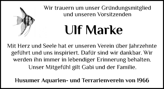 Traueranzeige von Ulf Marke von Region Westküste