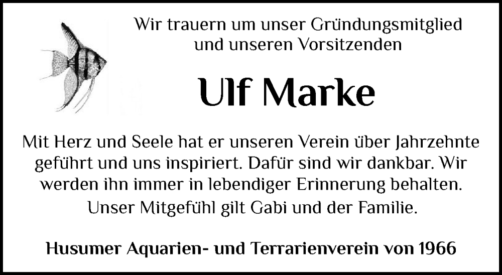  Traueranzeige für Ulf Marke vom 27.01.2026 aus Region Westküste