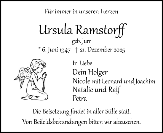 Traueranzeige von Ursula Ramstorff von Region Pinneberg und tip Pinneberg