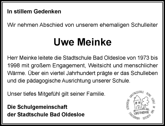 Traueranzeige von Uwe Meinke von MARKT Bad Oldesloe/Reinfeld und Stormarner Tageblatt