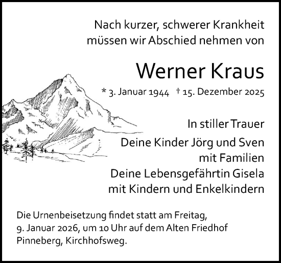 Traueranzeige von Werner Kraus von Region Pinneberg und tip Pinneberg