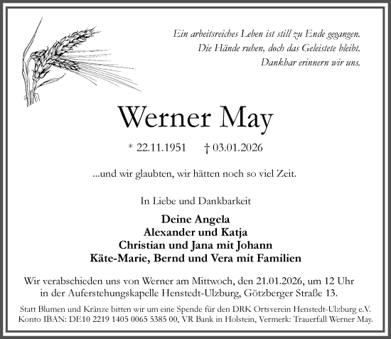 Traueranzeige von Werner May von Umschau