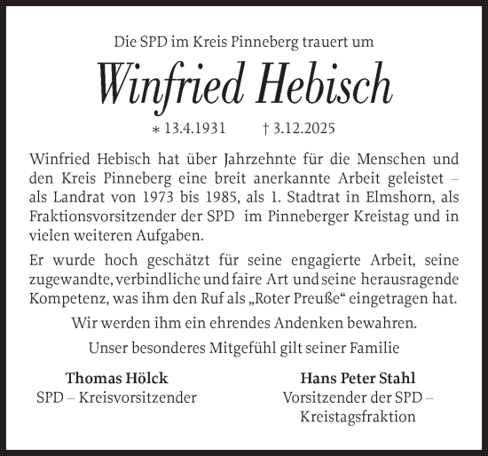 Traueranzeige von Winfried Hebisch von A. Beig Gesamtausgabe