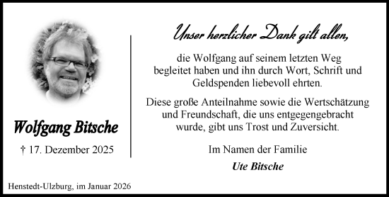 Traueranzeige von Wolfgang Bitsche von Umschau