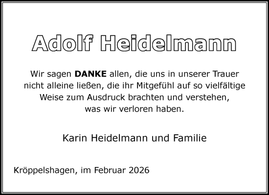 Traueranzeige von Adolf Heidelmann von Wochenend Anzeiger