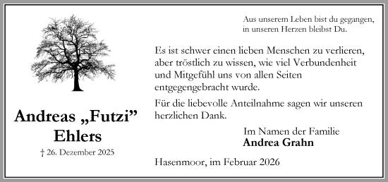 Traueranzeige von Andreas Ehlers von Heimatspiegel