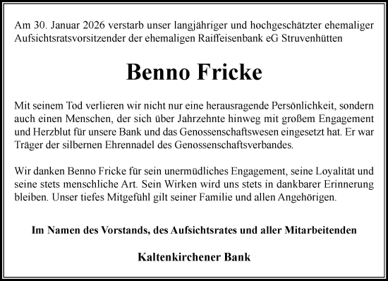 Traueranzeige von Benno Fricke von Umschau
