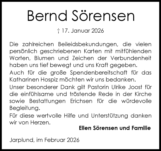 Traueranzeige von Bernd Sörensen von Flensburger Tageblatt