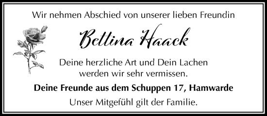 Traueranzeige von Bettina Haack von Wochenend Anzeiger
