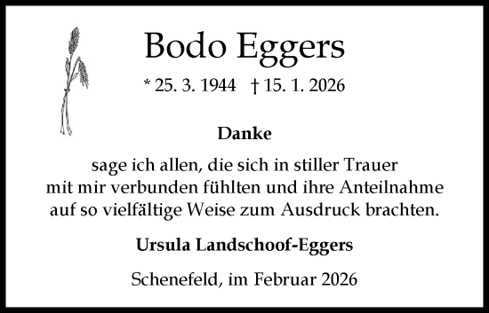 Traueranzeige von Bodo Eggers von Norddeutsche Rundschau, Wilstersche Zeitung, Glückstädter Fortuna