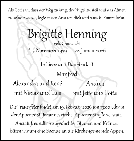 Traueranzeige von Brigitte Henning von Region Pinneberg und tip Pinneberg