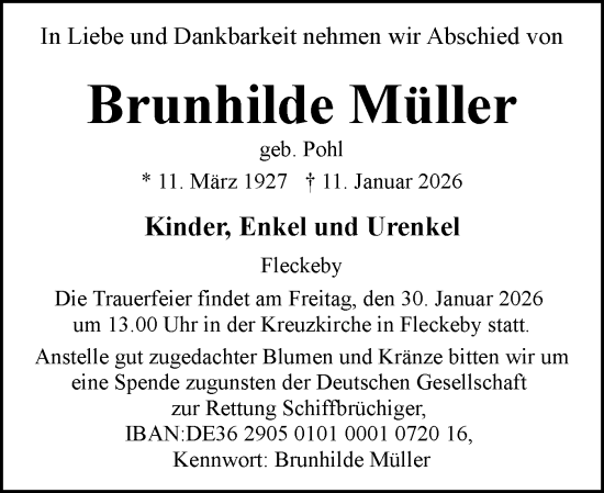 Traueranzeige von Brunhilde Müller von Eckernförder Zeitung, Hallo Eckernförde