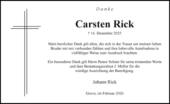 Traueranzeige von Carsten Rick von Wochenend Anzeiger