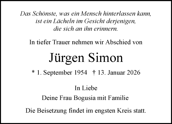 Traueranzeige von Jürgen Simon von MARKT Ratzeburg/Mölln