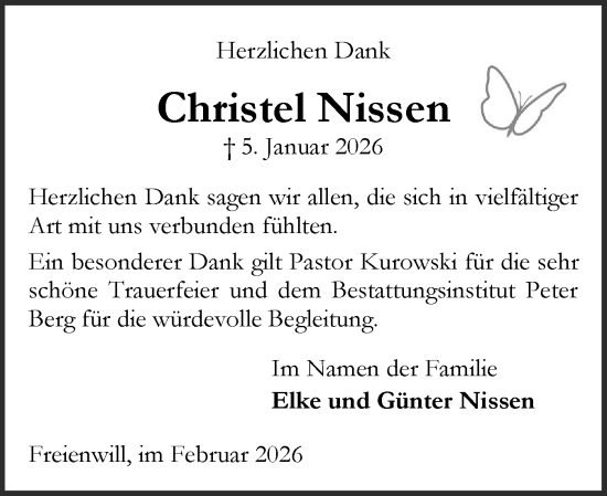 Traueranzeige von Christel Nissen von Flensburger Tageblatt