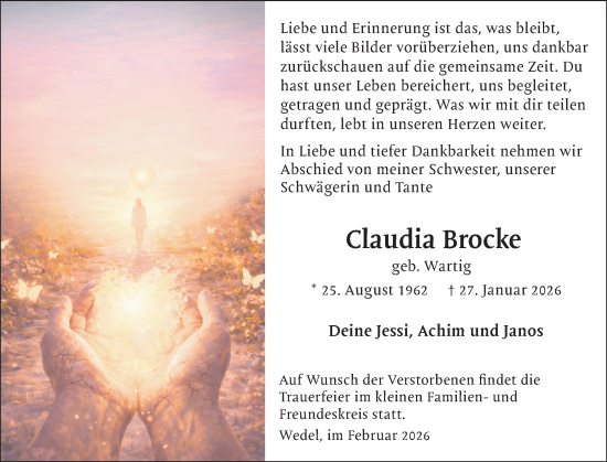 Traueranzeige von Claudia Brocke von Region Pinneberg und tip Pinneberg