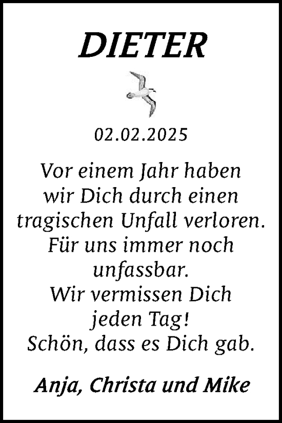 Traueranzeige von Dieter  von Der Insel-Bote