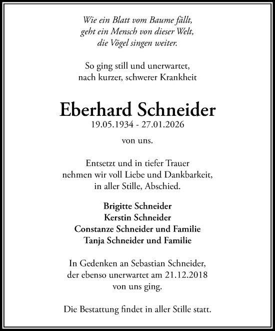 Traueranzeige von Eberhard Schneider von MARKT Glinde/Reinfeld