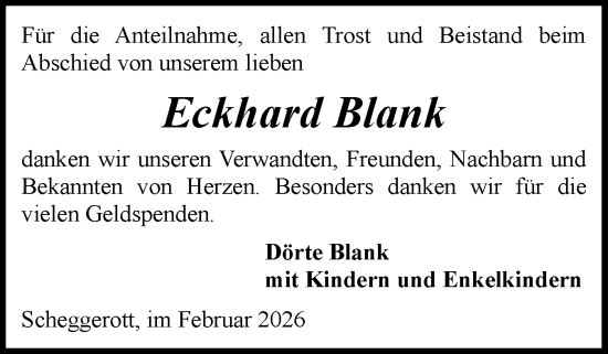 Traueranzeige von Eckhard Blank von Schleswiger Nachrichten, Schlei-Bote