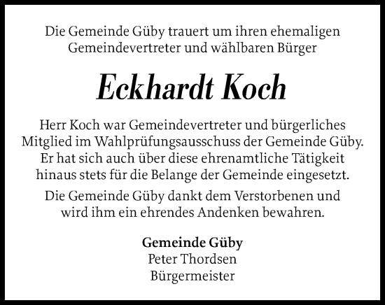 Traueranzeige von Eckhardt Koch von Eckernförder Zeitung