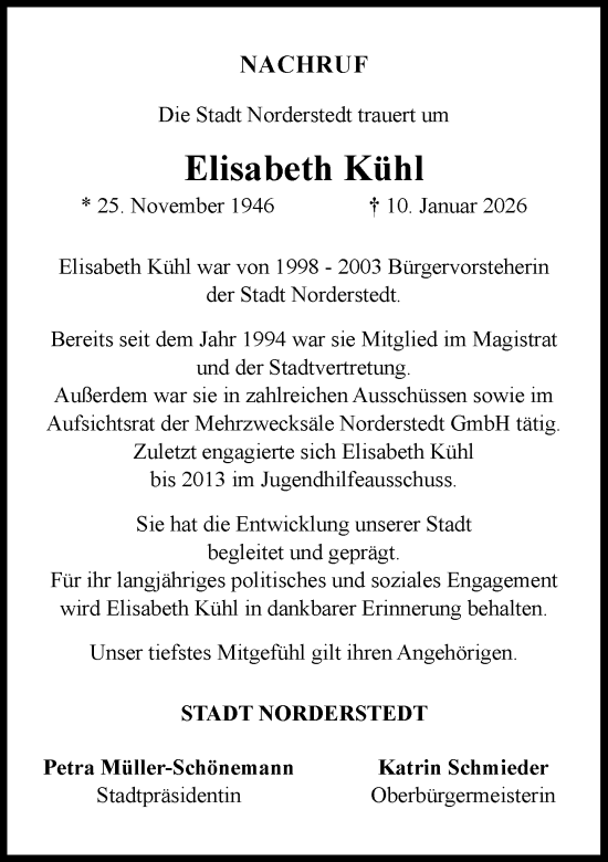Traueranzeige von Elisabeth Kühl von Heimatspiegel