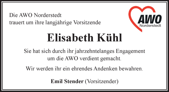 Traueranzeige von Elisabeth Kühl von Heimatspiegel