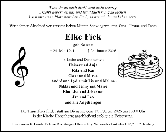Traueranzeige von Elke Fick von Wochenend Anzeiger