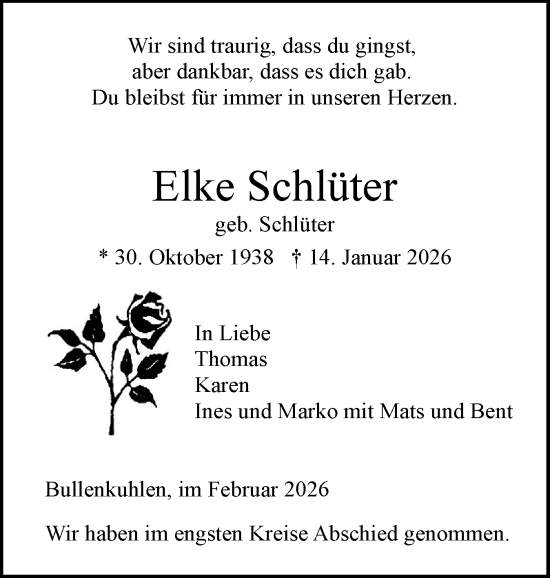 Traueranzeige von Elke Schlüter von Elmshorner Nachrichten, Barmstedter Zeitung