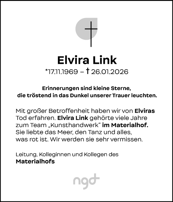 Traueranzeige von Elvira Link von Schleswig-Holsteinische Landeszeitung