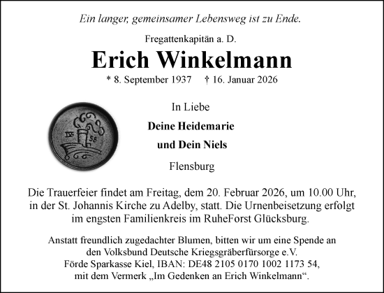 Traueranzeige von Erich Winkelmann von Flensburger Tageblatt