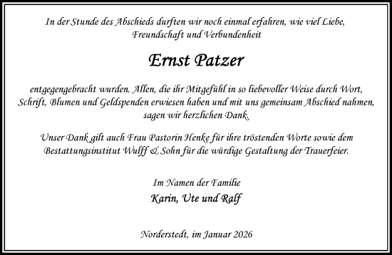 Traueranzeige von Ernst Patzer von Heimatspiegel